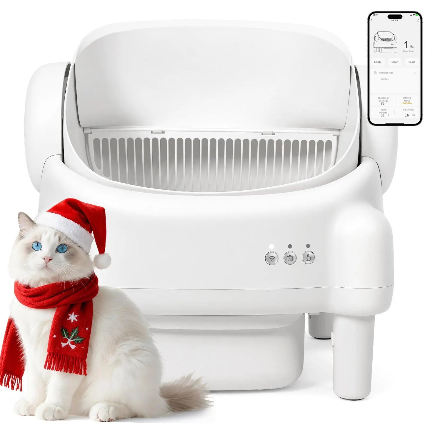 ECORUI Automatic Self-Cleaning Litter Box with App Control - Perfect for Multiple Cats, Safety Sensors, Cream White, Compact Design 16.5"x16.5