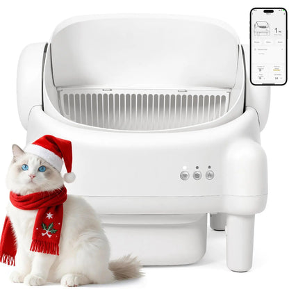 ECORUI Automatic Self-Cleaning Litter Box with App Control - Perfect for Multiple Cats, Safety Sensors, Cream White, Compact Design 16.5"x16.5