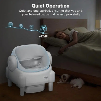 ECORUI Automatic Self-Cleaning Litter Box with App Control - Perfect for Multiple Cats, Safety Sensors, Cream White, Compact Design 16.5"x16.5