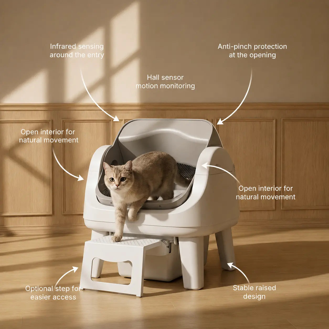 Petpivot Autoscooper 12 Lite: Effortless Self-Cleaning Cat Litter Box with Easy Entry and Triple Safety Features