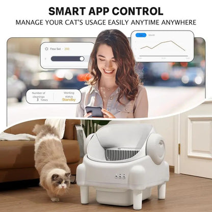 ECORUI Automatic Self-Cleaning Litter Box with App Control - Perfect for Multiple Cats, Safety Sensors, Cream White, Compact Design 16.5"x16.5