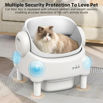 ECORUI Automatic Self-Cleaning Litter Box with App Control - Perfect for Multiple Cats, Safety Sensors, Cream White, Compact Design 16.5"x16.5
