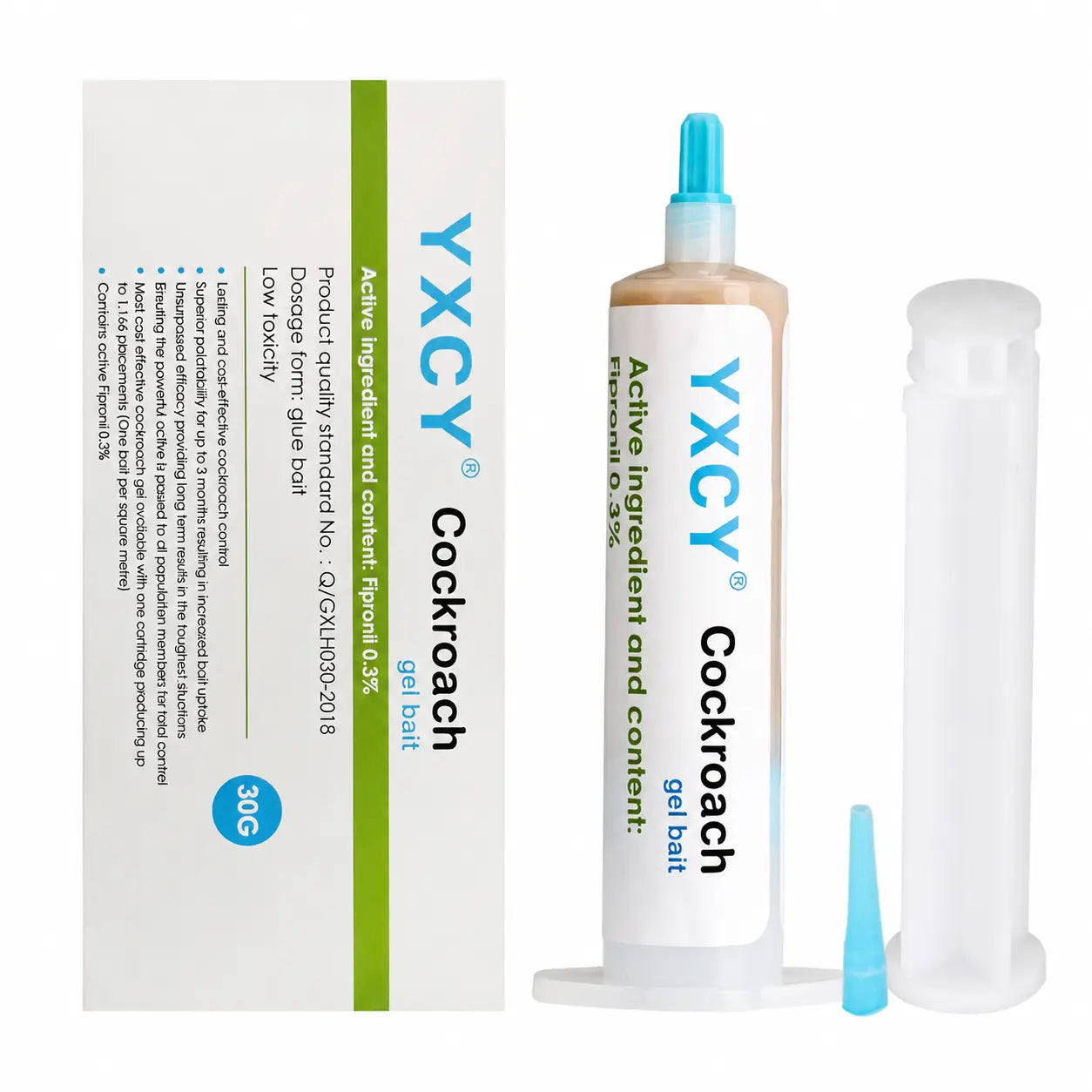 YXCY Fipronil Cockroach Exterminator Gel Bait - 4 Tubes (30G Each) with Plunger & Tips - Effective Indoor & Outdoor Pest Control for All Major Cockroach Species