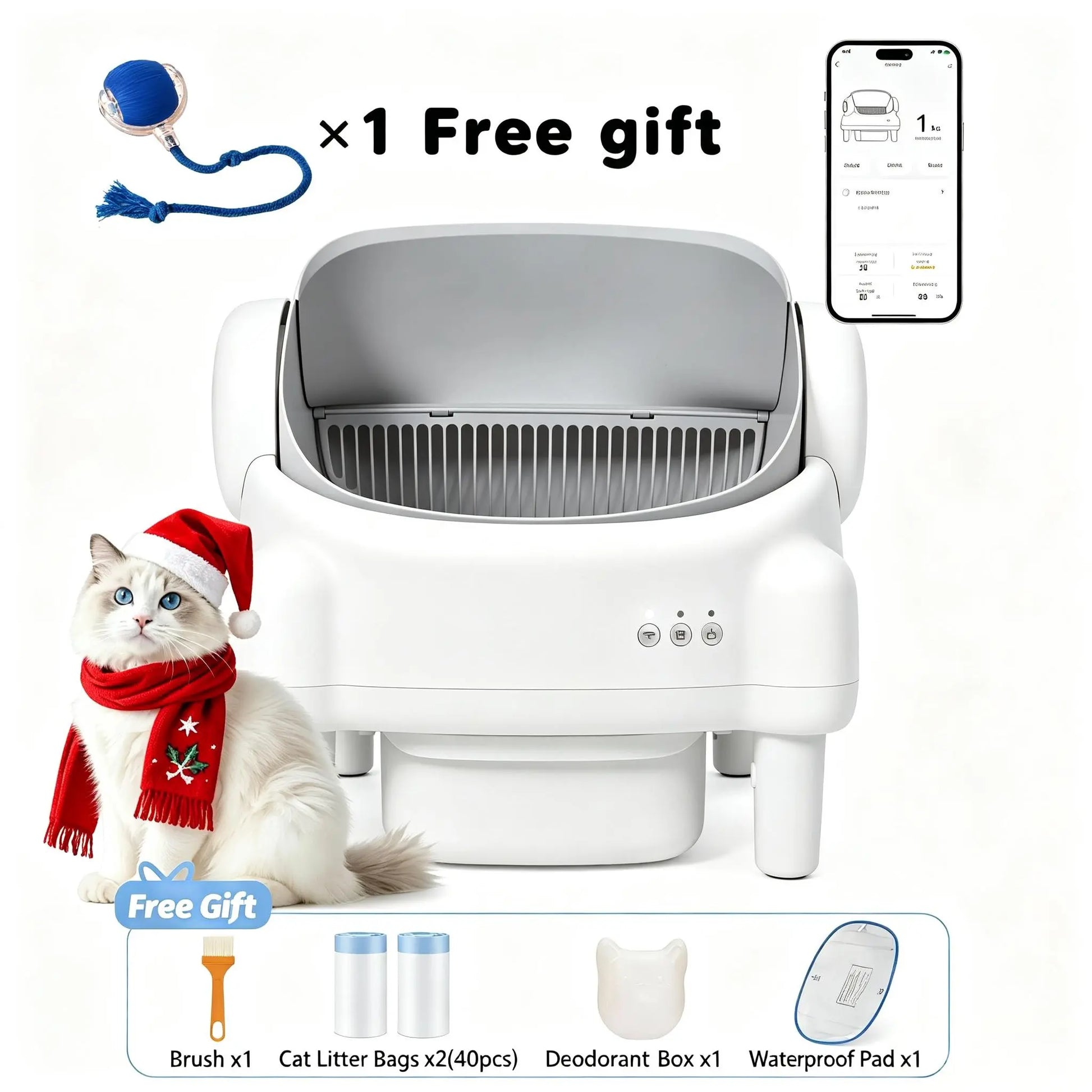 ECORUI Automatic Self-Cleaning Litter Box with App Control - Perfect for Multiple Cats, Safety Sensors, Cream White, Compact Design 16.5"x16.5