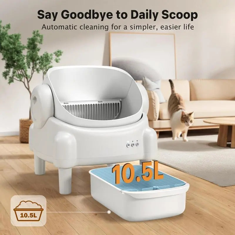 ECORUI Automatic Self-Cleaning Litter Box with App Control - Perfect for Multiple Cats, Safety Sensors, Cream White, Compact Design 16.5"x16.5