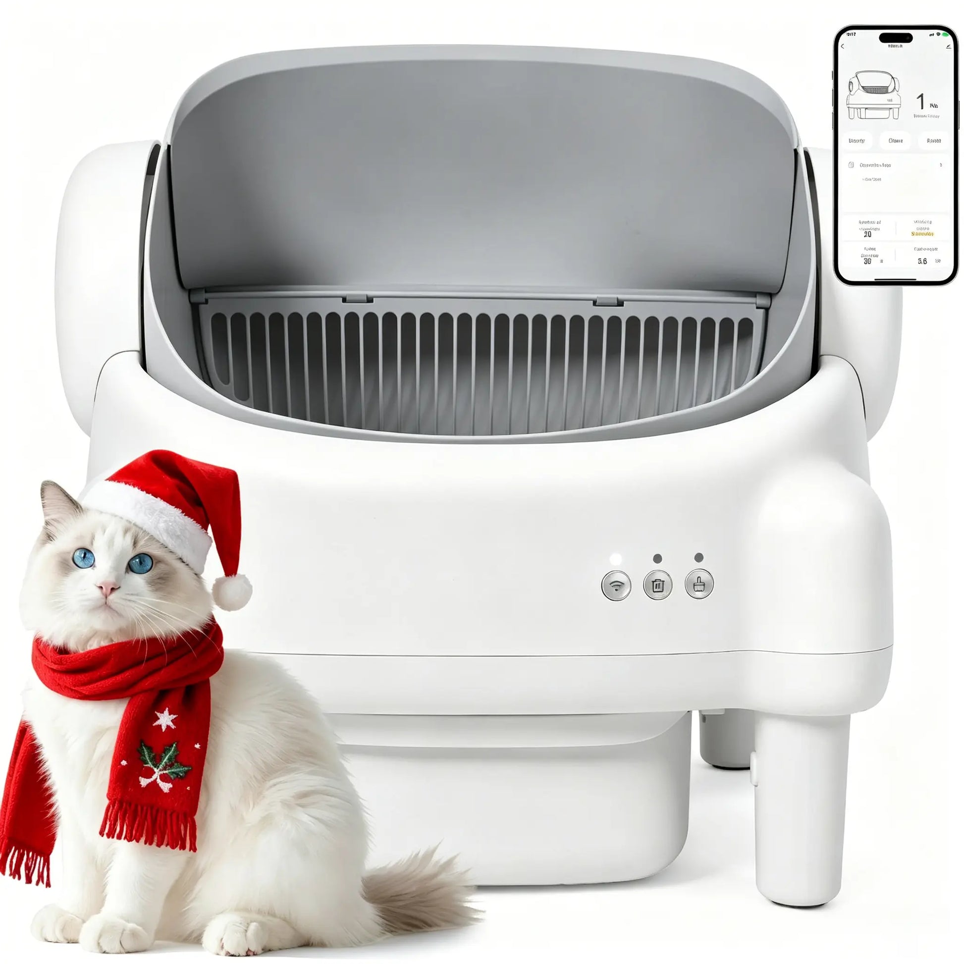 ECORUI Automatic Self-Cleaning Litter Box with App Control - Perfect for Multiple Cats, Safety Sensors, Cream White, Compact Design 16.5"x16.5