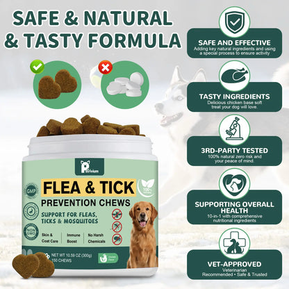 Petrivium 150Ct Dog Flea & Tick Support Soft Chews - Natural Chicken Flavor for All Breeds & Sizes