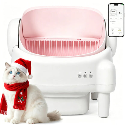 ECORUI Automatic Self-Cleaning Litter Box with App Control - Perfect for Multiple Cats, Safety Sensors, Cream White, Compact Design 16.5"x16.5