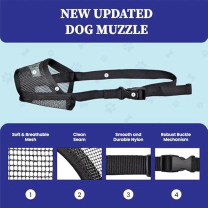 Adjustable Air Mesh Dog Muzzle - Prevent Biting, Chewing & Licking for All Dog Sizes