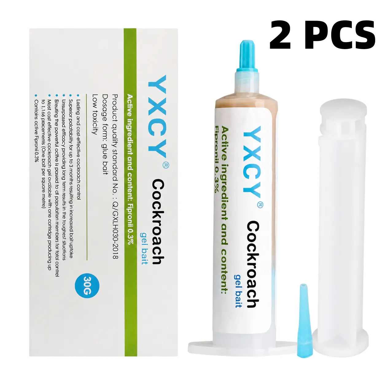 YXCY Fipronil Cockroach Exterminator Gel Bait - 4 Tubes (30G Each) with Plunger & Tips - Effective Indoor & Outdoor Pest Control for All Major Cockroach Species