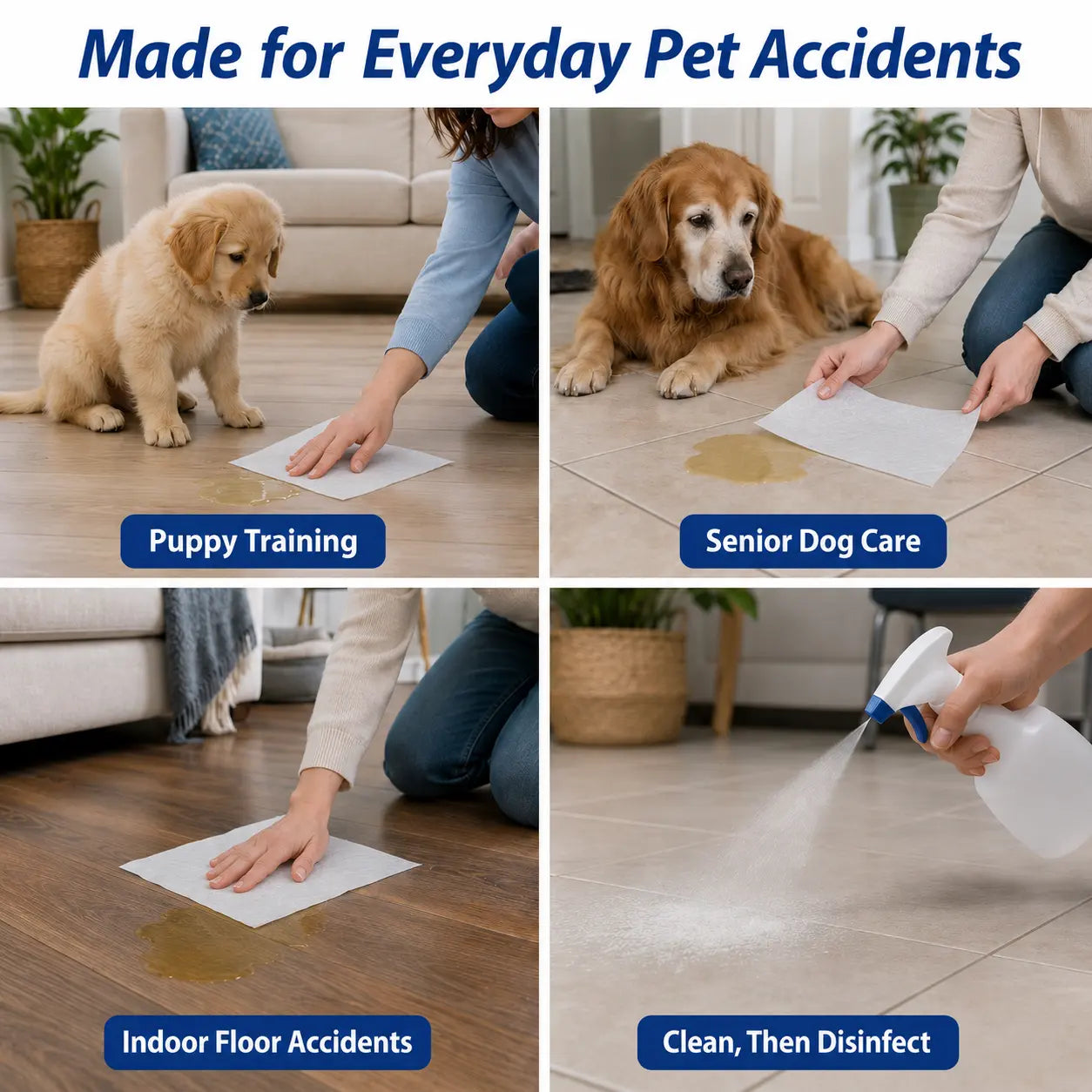 L&W BROS. Pet Absorbent Sheets, Emergency Dog Urine Cleanup Sheets for Hardwood Floors, Fast Liquid Lock & Odor Control