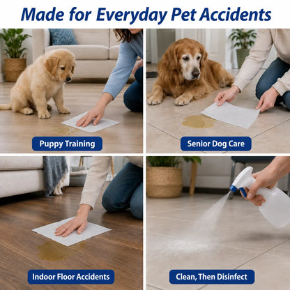 L&W BROS. Pet Absorbent Sheets, Emergency Dog Urine Cleanup Sheets for Hardwood Floors, Fast Liquid Lock & Odor Control