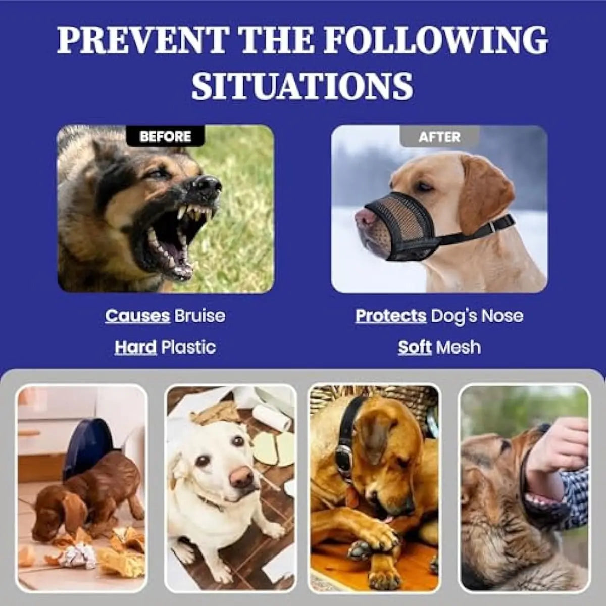 Adjustable Air Mesh Dog Muzzle - Prevent Biting, Chewing & Licking for All Dog Sizes