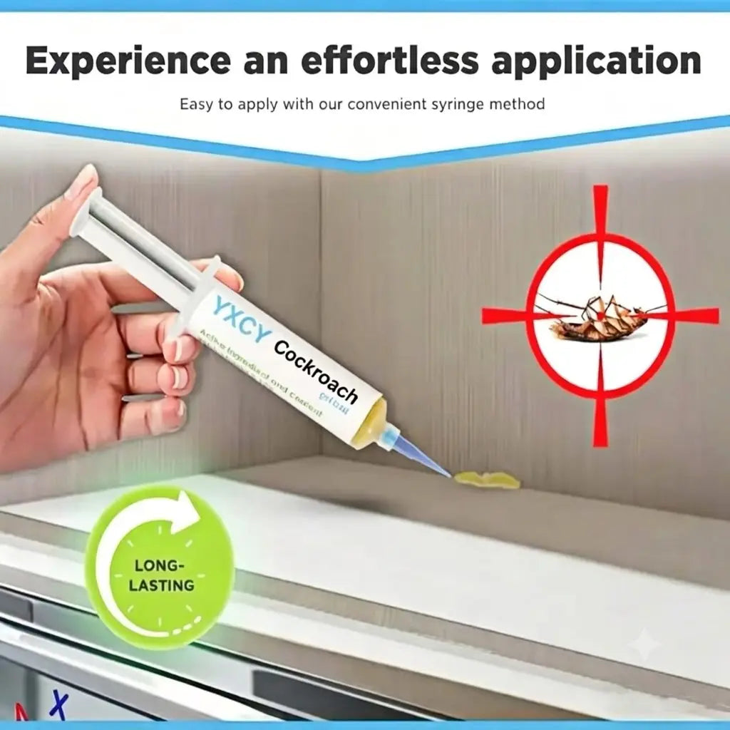 YXCY Fipronil Cockroach Exterminator Gel Bait - 4 Tubes (30G Each) with Plunger & Tips - Effective Indoor & Outdoor Pest Control for All Major Cockroach Species