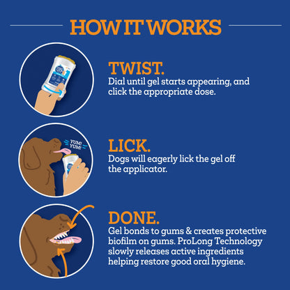 Twist+Lick Dental Gel for Dogs - Brush Free - Prolong Technology - Cleans Whitens Brightens - Controls Plaque & Tartar - Mess-Free Dental Care
