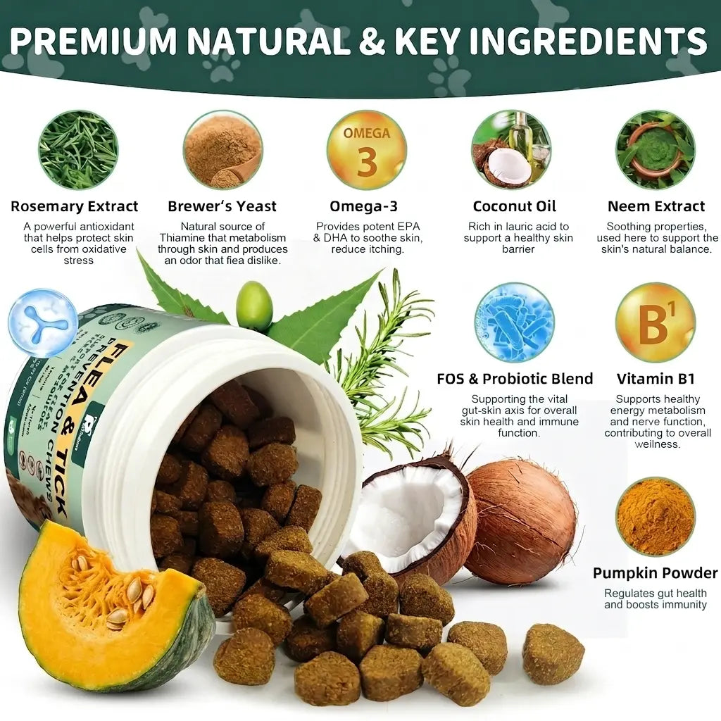 Petrivium 150Ct Dog Flea & Tick Support Soft Chews - Natural Chicken Flavor for All Breeds & Sizes