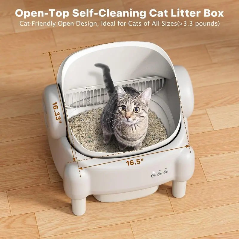 ECORUI Automatic Self-Cleaning Litter Box with App Control - Perfect for Multiple Cats, Safety Sensors, Cream White, Compact Design 16.5"x16.5